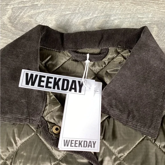 Weekday quilted jacket with contrast collar in dark brown Womens Size L Casual - Picture 3 of 10